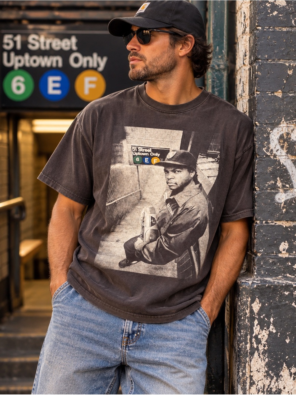 Ice Cube Men’s Large Graphic T Shirt Faded Black Hip Hop Rap Streetwear Tee